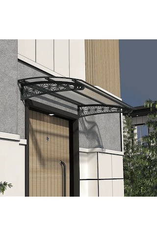 SundurmaX Pratik Metal Sundurma 120x100 Lotus Serisi Kapı Üstü Sundurma Antrasit - Şeffaf