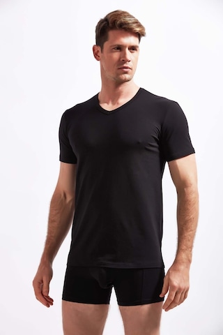 Josejuan 2'li Erkek Atlet V Yaka Yarım Kollu Koton Likralı 1303-2'li Siyah