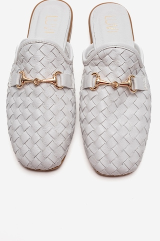 Luvishoes Senıa Beyaz Örgü Hakiki Deri Tokalı Önü Kapalı Kadın Terlik