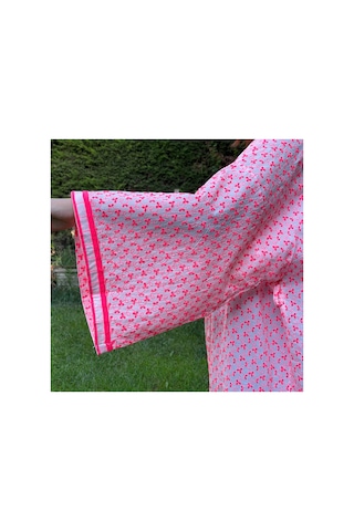 Lila Mare Fosforlu Fisto Pamuk Kumaş Nakışlı Handmade Kimono Renkli Renkli