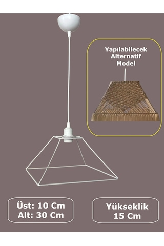 Kare Avize Teli , İskeleti 30x15 Cm Beyaz Statik Boyalı Duy Takımı Dahil Beyaz