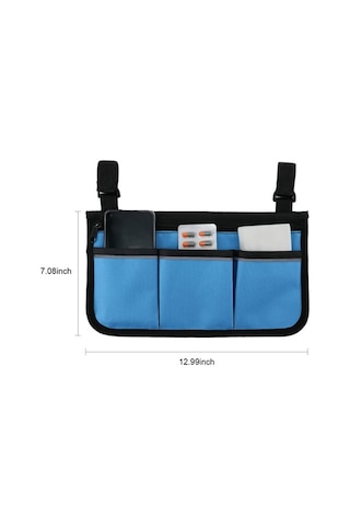 Didadodo Tekerlekli Sandalye Çantası - Yansıtıcı Şeritli, Çok Cepli, Kol Dayama Çantası 33x18cm Mavi - Yeni Tasarım Mavi