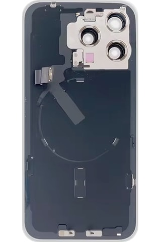 Pazly Apple Uyumlu iPhone 15 Pro Max İçin Cam Pil Arka Kapak + Kablosuz Şarj + Flaş Braket Titanyum Gri