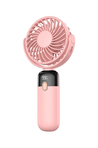 Warmco K70 Taşınabilir Şarjlı El Vantilatörü 2400mah 360 Döner Başlıklı Ve Standlı Dijital Ekranlı Soğutucu Fan Pembe