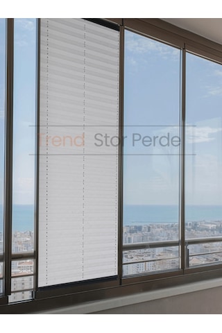 Açık Gri Plise Katlanır Cam Balkon Perdesi - Ofis Perdesi - Salon Perdesi - 025 Açık Gri