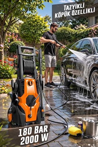 Butools ST-15 140-6 PowerControl 180 Çelik Şanzuman Musluk ve Kovadan Çekme Yüksek Basınçlı Bahçe Oto Yıkama Makinesi Turuncu