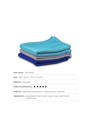 Xiyyadms 3'lü Spor Soğuk Hisli Havlu - Mavi+kral Mavi+gri 30x100cm Hızlı Kuruyan, Teri Emici, Spor, Outdoor Ve Yaz Kullanıma Uygun Çok Renkli