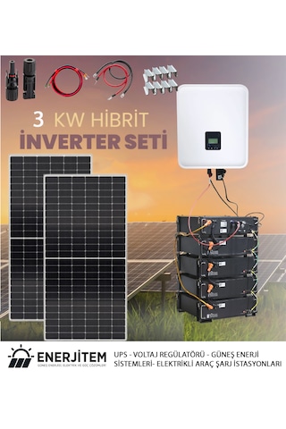 Enerjitem Hibrit Akülü 3 Kw Güneş Enerjisi Solar Paket,tümmalzeme