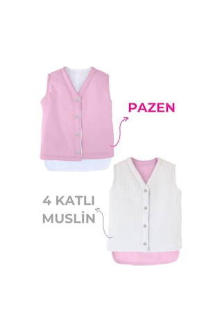 Üst Kalite Müslin Bebek Yelek 3 - 4 Yaş Pembe