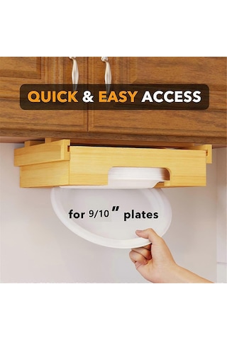 9/10 İnç Bambu Kağıt Tabaklık - Mutfakta Tabak Saklama İçin Dolap Altı Ve Tezgah Üstü Tutucu - Evrensel C -