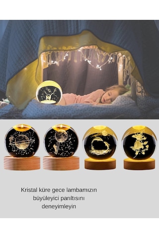 Yunus Temalı Kristal Küre Usb Işıklı Ahşap Altlıklı Gece Lambası Çok Renkli 02481941