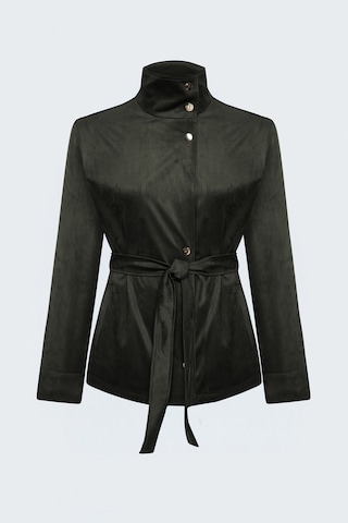Sateen Kuşaklı Süet Ceket - Haki-138097