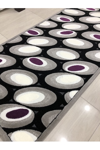 Kaşmir Halı Jade 97X200 Je-004-02 Gri Siyah Mor Yolluk 2 Metre !