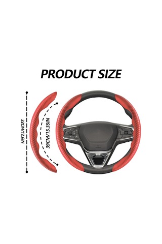 Evrensel Karbon Fiber Araba Direksiyon Simidi Kılıfı Kaymaz Korumalı Bölümlü İç Aksesuarlar Karbon Fiber Kırmızı 2'li Paket
