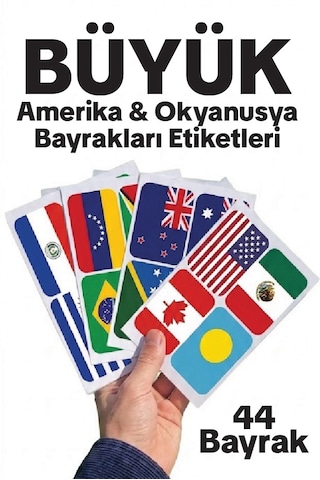 Amerika & Okyanusya Ülkeleri Büyük Bayrak Çıkartma Seti 44 Ülke 8,4x6 Cm Sticker Okul Proje Etiketi Çok Renkli