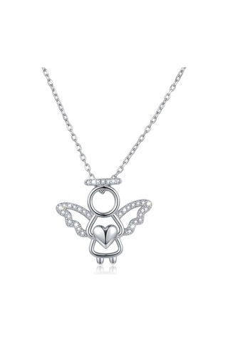 925 Ayar Gümüş Zirkon Taşlı Kalpli Melek Kadın Kolye Gold Silver Renk Seçenekli Silver - 911686729 Silver