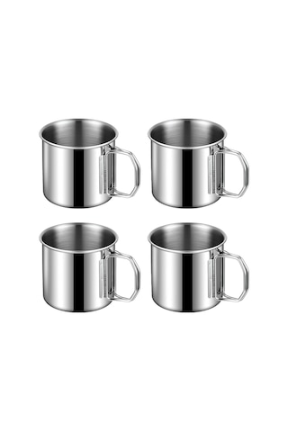 Çelik Katlanır Kulp Kahve Kamp Bardağı Fincanı cin573-4 4 Adet 330 ML