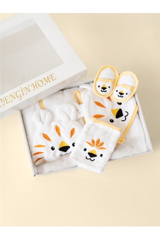 %100 Pamuk Kutulu Hediye Yenidoğan/bebek Bornoz Seti 4 Parça / Kelebek Kar Beyaz