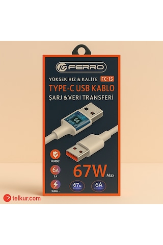 Ferro Fc-15 Type-c Hızlı Şarj Ve Data Kablosu 6 Amper 67w