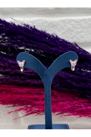 925 Ayar Gümüş Mineli Kelebek Tasarım Zarif Kız Çocuk Küpesi Gümüş