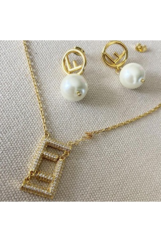 F İncili Taşlı Çelik Kombin Çok renkli