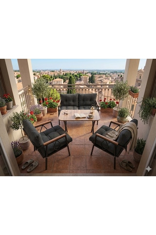 Doruk Home Damla Model Metal Balkon Takımı 2 1 1 Masalı Çay Seti Bahçe Mobilyası Balkon Takımı Gri