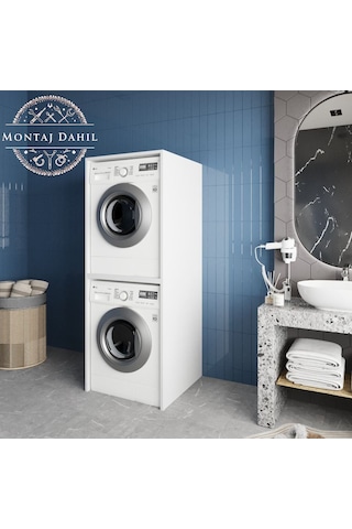 Babil Çamaşır Ve Kurutma Makinesi Dolabı Banyo Dolabı Beyaz Beyaz