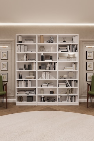 Asra Trend K-20 %100 MDF 180 cm 3 Modüllü Kitaplık 21 Raflı Dev Kütüphane Beyaz