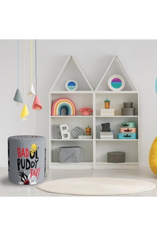 Grey Tweety Puf Warner Bros Lisanslı Ürün, Süet Kumaş, Uluslararası Solmama Sertifikası Çok Renkli