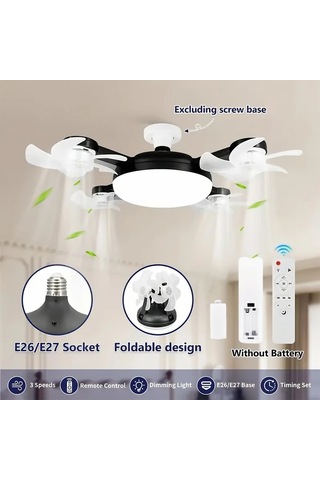 Boatshop1 Led Akıllı Tavan Fanı Beş Dört Fan E27 E26 Soket Uzaktan Kumanda Ayarlanabilir Parlaklık 3 Hız Seçeneği Yatak Oturma Çalışma Odası
