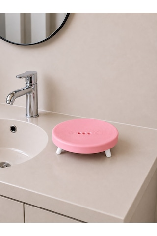 Su Tutmaz, Sabun Ve Süngerlik Ayaklı Sabunluk Şık Sabun Sünger Tutucu. Banyo Mutfak Kullanımı. Sert Plastik Açık Pembe
