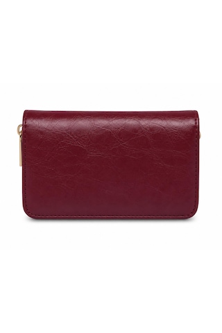Noux Vintage Deri Görünümlü Fermuarlı Kadın Cüzdan Bordo