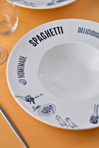 Porser Porselen Alfedo Miro Makarna Tabağı Seti 29cm 460cc 2 Li Beyaz - Siyah