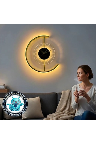 Upway 3 Renk Led Aydınlatmalı 35 Cm Modern Dekoratif Duvar Saati Sessiz Çalışma Altın