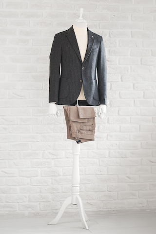 Slimfit Torba Cep Çizgili Mono Yaka Astarsız Çift Yırtmaç Likralı Kışlık Erkek Tek Ceket Antrasit