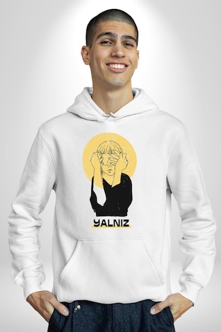 Yalnız Kadına Şiddete Hayır Kadın Erkek Beyaz Kapüşonlu Sweatshirt Hoodie Beyaz