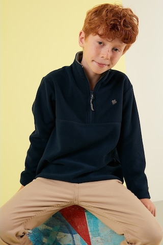 Lela Yumuşak Dokulu Fermuarlı Dik Yaka Şardonlu Kışlık Unisex Çocuk Polar 5905002 Lacivert