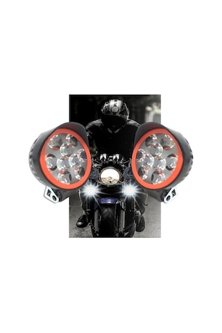 1 Adet 9 Led Kırmızı Çemberli Motosiklet Atv Off-road Sis Farı Çalışma Lambası Seti - 12v 10w Siyah