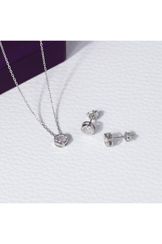 Nagiss 6,70 MM Çaplı Zirkon Taşlı 925 Ayar Gümüş İkili Kadın Seti