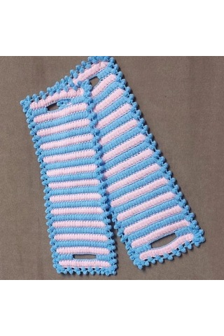 Uretti - Emine 9106 - 0854 El Örgüsü Çift Renkli 2 Li Banyo Lifleri - Pembe / Mavi