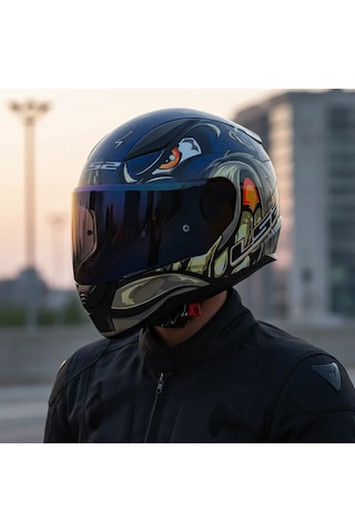Ls2 Rapıd 2 Spox Mavi-gri Kask Siyah Vizör + Şeffaf Vizör Çok Renkli