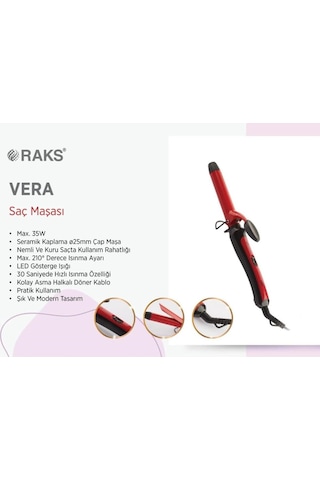 Raks Vera Profesyonel Seramik Plaka 25 Mm Saç Şekillendirici Maşa Kırmızı