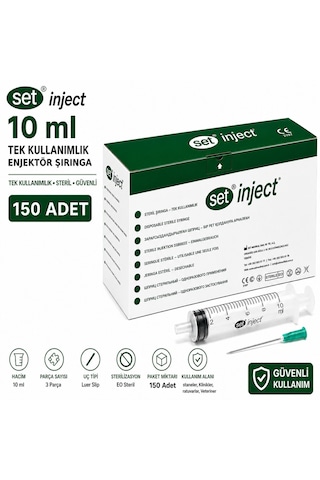 Set İnject Tıpset 10ml 3 Parça Yeşil Uçlu Enjektör-150 Adet