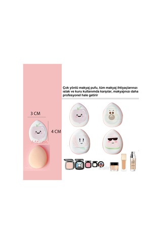 Melien Cool Desenli Mini Puf Parmak Yüz Makyaj Süngeri Beyaz 2'li