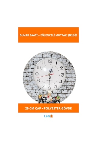 Aşçı Tasarımlı Polyester Duvar Saati 29 Cm Çok Renkli