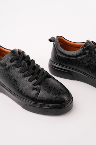 Muggo Leons Hakiki Deri Erkek Kalın Taban Bağcıklı Günlük Casual Sneaker Siyah