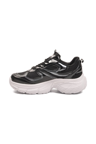 Siyah Beyaz Bağcıklı Hafif Yüksek Taban Kadın Sneaker 2376 G Siyah Rugan-beyaz