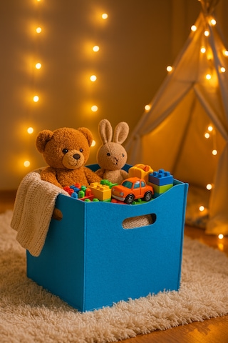 Çok Amaçlı Kullanım %100 Keçe Organizer Sepet Çocuk Odası Dolap Içi Organizer Mavi