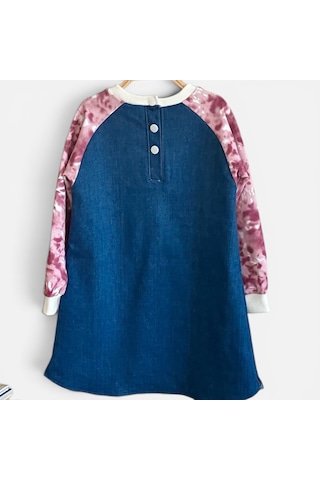 Bebe Raglan Kol Detaylı Denim Elbise Beyaz - Fuşya