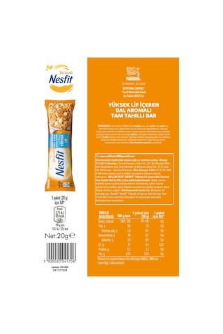 Nesfıt Yüksek Lif İçeren Şeker İlavesiz Bal Aromalı Tam Tahıllı Bar